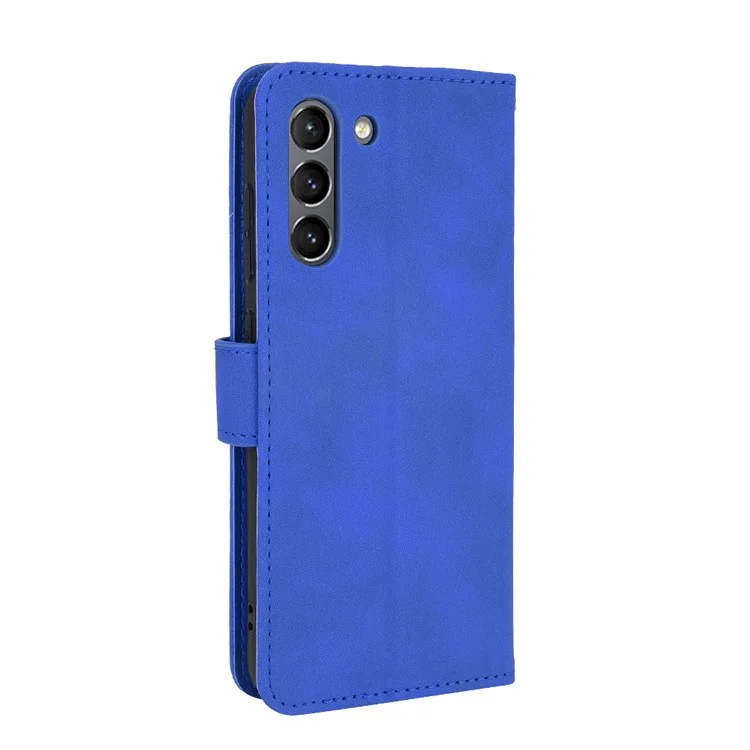 Skin-touch PU Cuero Portada de la Cubierta Del Teléfono de Soporte de la Billetera de la Cubierta Del Soporte Para Samsung Galaxy S21 fe - Azul