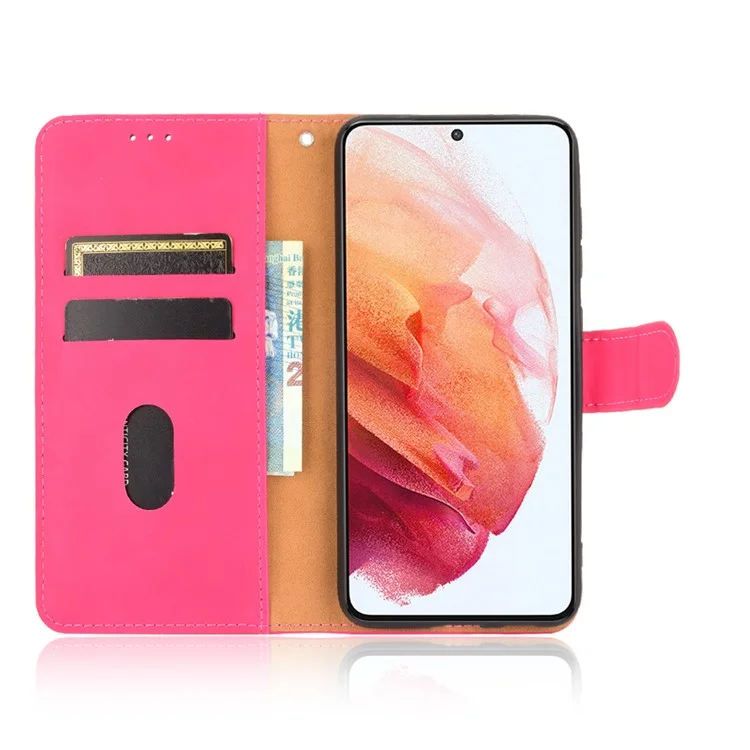Pele-toque PU Couro Protetor Telefone Capa Suporte Stand Carteira para Samsung Galaxy S21 FE - Rosa
