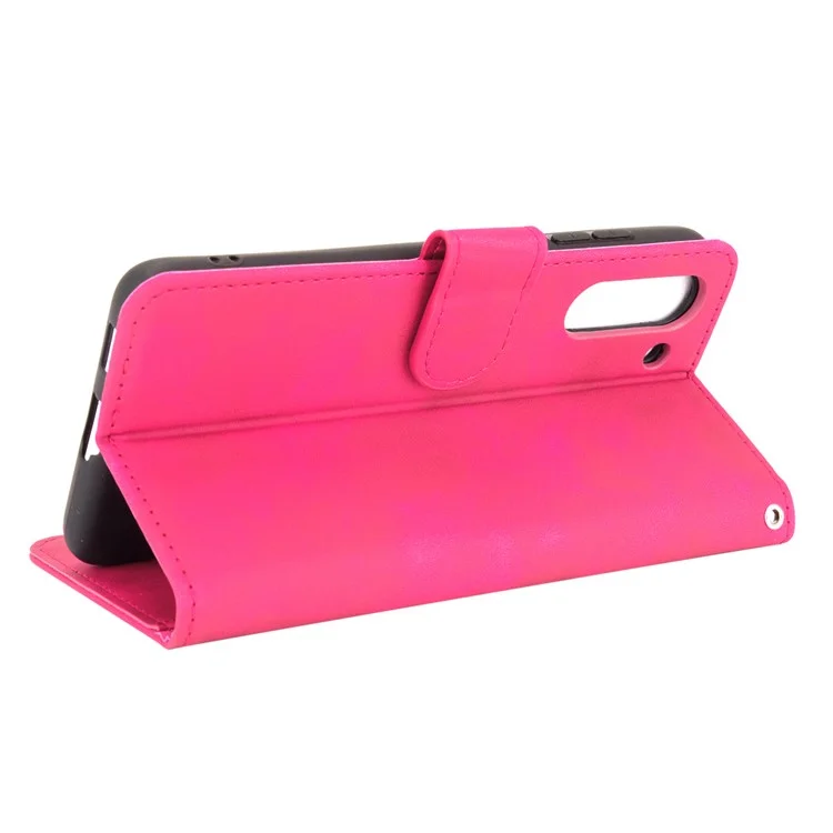 Pele-toque PU Couro Protetor Telefone Capa Suporte Stand Carteira para Samsung Galaxy S21 FE - Rosa