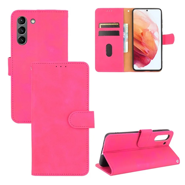 Pele-toque PU Couro Protetor Telefone Capa Suporte Stand Carteira para Samsung Galaxy S21 FE - Rosa