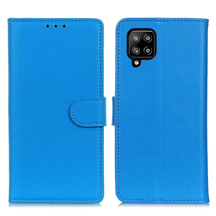 Follio Flip Litchi Texture Leather Cell Phone Case Walet Shone Shell Per Samsung Galaxy A22 4G (versione Ue) - Blu