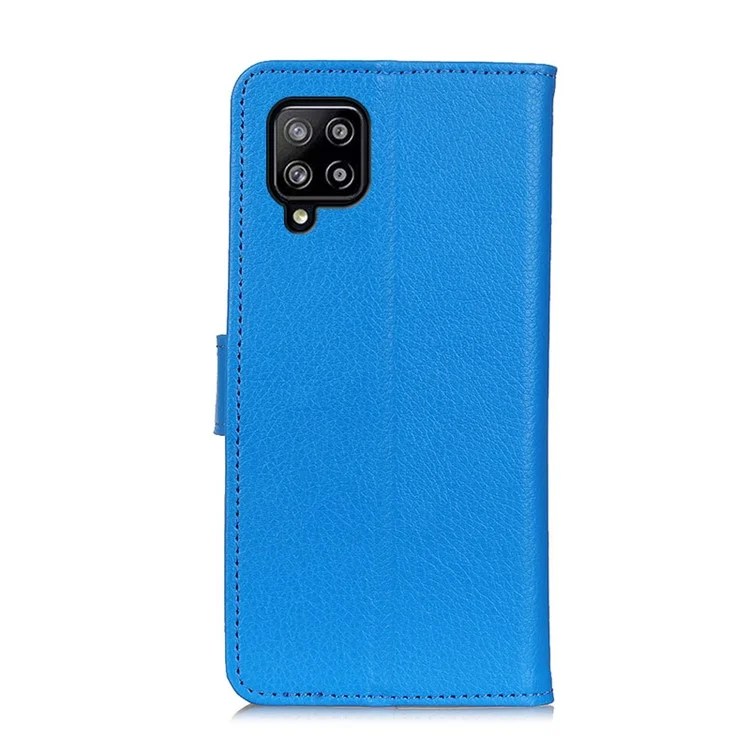 Follio Flip Litchi Texture Leather Cell Phone Case Walet Shone Shell Per Samsung Galaxy A22 4G (versione Ue) - Blu
