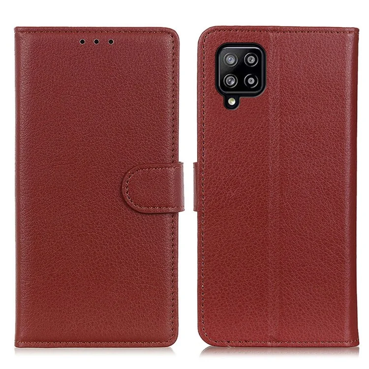 Folio Flip Litchi Texture en Cuir en Cuir Portable de Téléphone Portable du Portefeuille du Portefeuille Pour Samsung Galaxy A22 4G (version Ue) - Brun