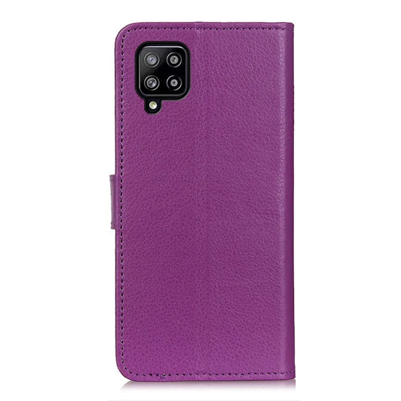 Folio Flip Litchi Texture Leather Cell Phone Case Wallet Stand Shell for Samsung Galaxy A22 4G (EU Version) - Purple