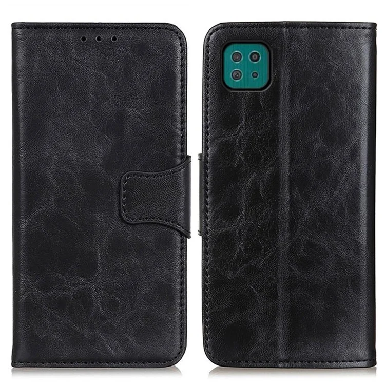 Carteira Stand Crazy Horse Texture Caixa De Couro Split Case Shell Para Samsung Galaxy A22 5G (versão Da UE) - Preto