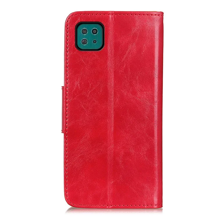 Wallet Stand Crazy Horse Texture Split Leather Phone Case Shell for Samsung Galaxy A22 5G (EU Version) - Red