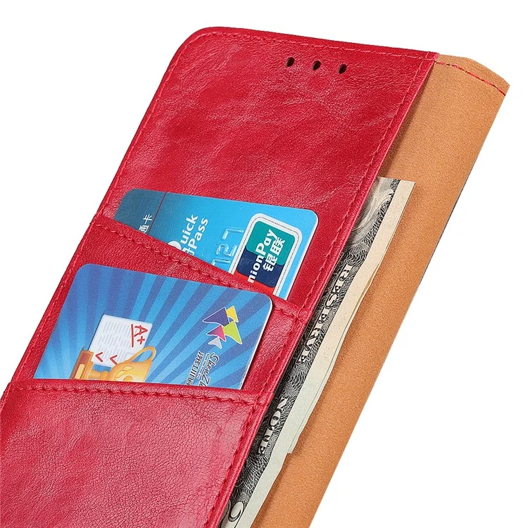 Wallet Stand Crazy Horse Texture Split Leather Phone Case Shell for Samsung Galaxy A22 5G (EU Version) - Red