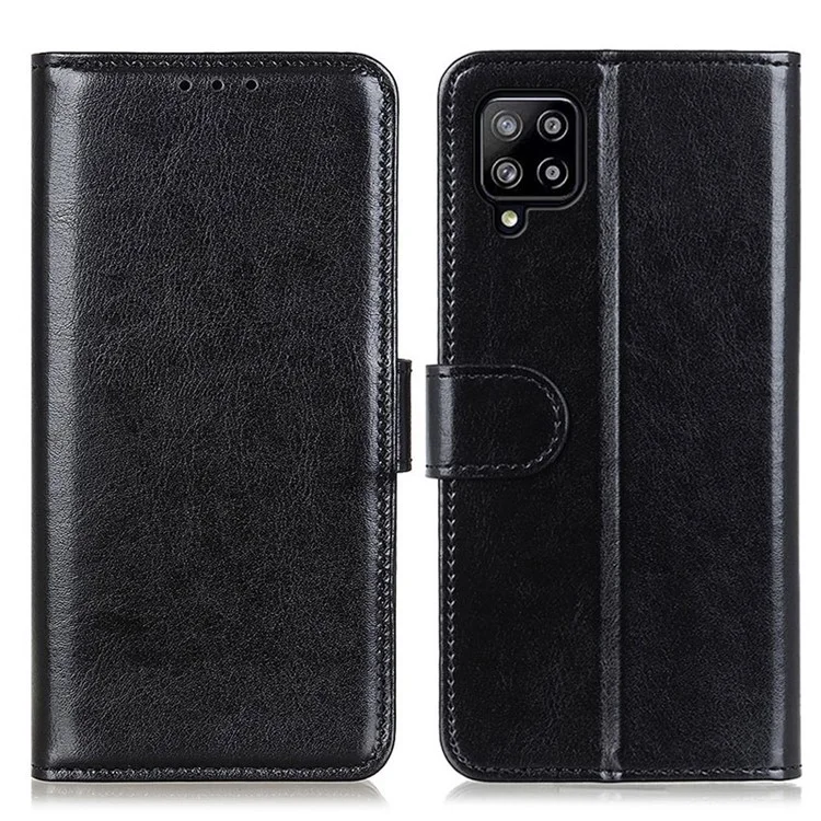 Étui de téléphone portefeuille à texture de cuir "Crazy Horse" avec protection intégrale pour Samsung Galaxy A22 4G (Version UE) - Noir
