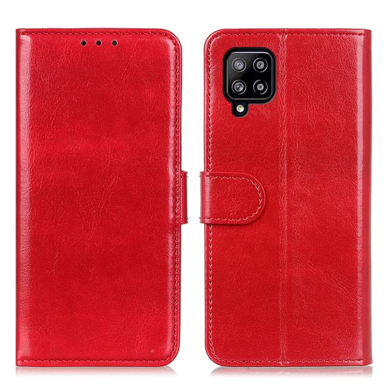 Full-Protection Crazy Horse Texture Leather Wallet Stand Phone Case Cover for Samsung Galaxy A22 4G (EU Version) - Red