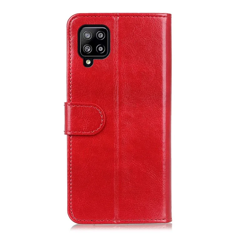 Full-Protection Crazy Horse Texture Leather Wallet Stand Phone Case Cover for Samsung Galaxy A22 4G (EU Version) - Red