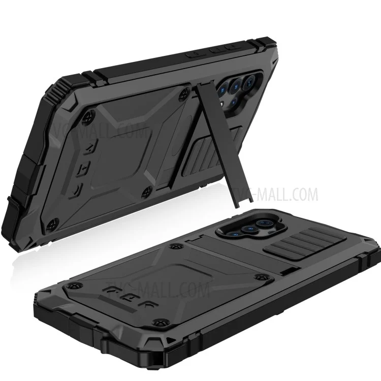TPU+Metal+Tempered Glass Shockproof Dropproof Dustproof Kickstand Case Cover for Samsung Galaxy A32 4G (EU Version) - Black