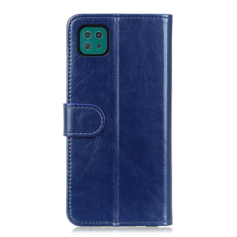 Crazy Horse Texture Leather Wallet Stand Cellphone Shell Case for Samsung Galaxy A22 5G (EU Version) - Blue