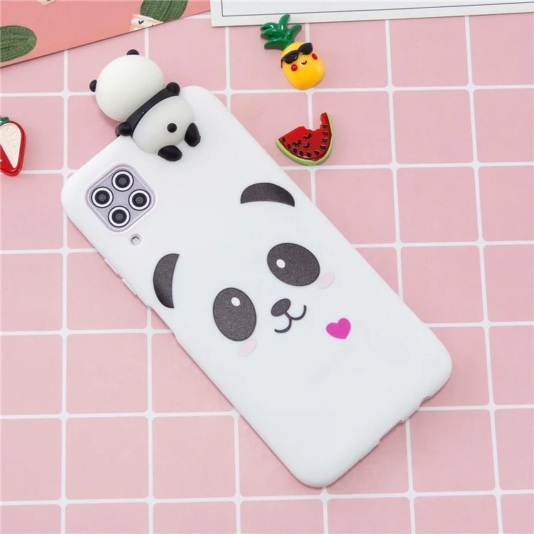 3D Cute Doll Pattern Printing Shockproof Soft TPU Phone Cover Case for Samsung Galaxy A12 - Panda and Heart