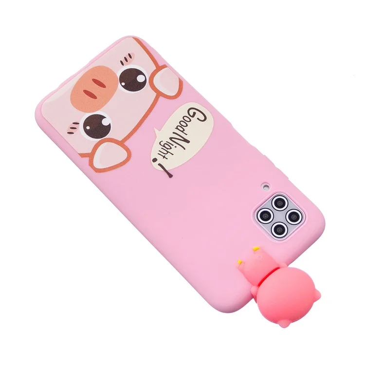 Capa de telefone suave TPU à prova de choque com estampa 3D Cute Doll para Samsung Galaxy A12 - Porco