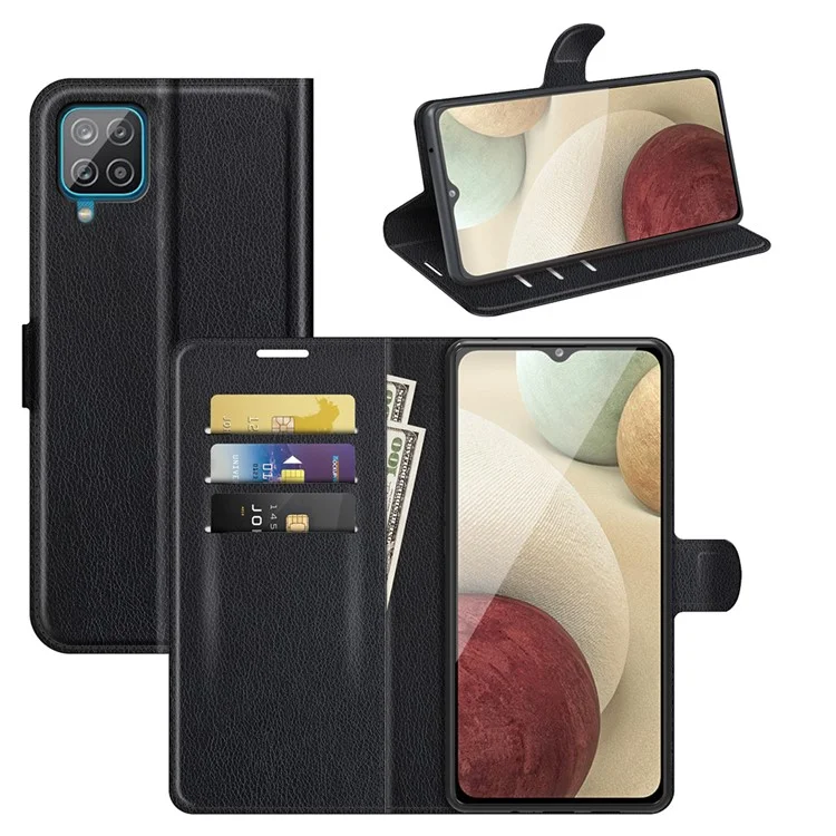 Carteira Design Litchi Textura Couro Capa de Telefone com Suporte para Samsung Galaxy A22 4G (Versão EU) - Preto