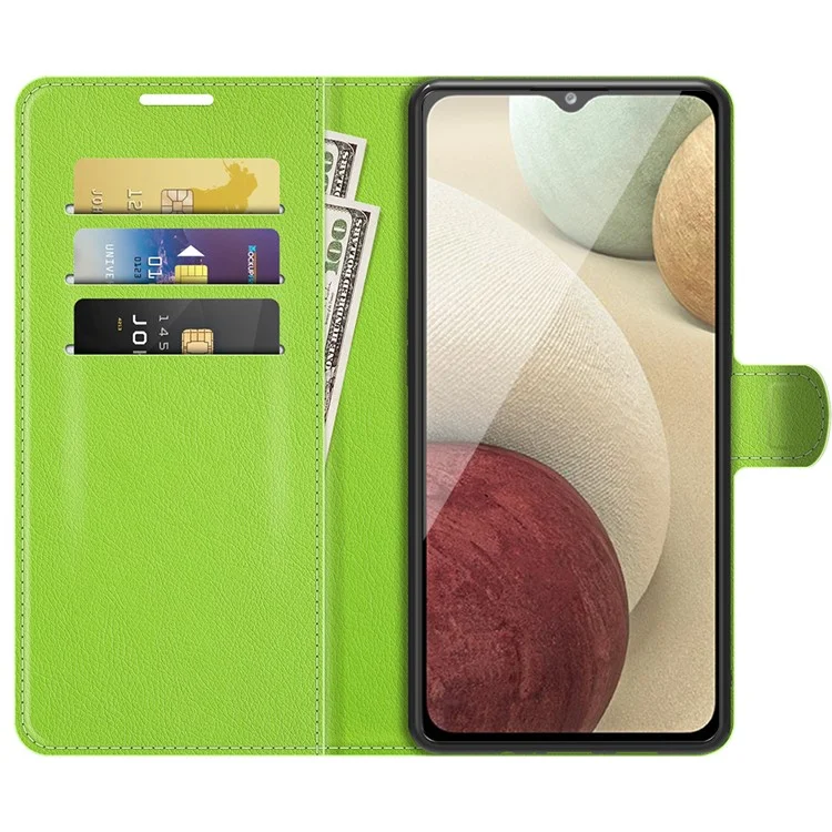 Wallet Design Litchi Texture Leather Phone Case with Stand for Samsung Galaxy A22 4G (EU Version) - Green