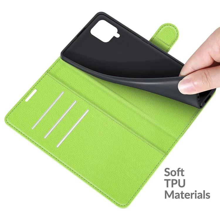 Wallet Design Litchi Texture Leather Phone Case with Stand for Samsung Galaxy A22 4G (EU Version) - Green