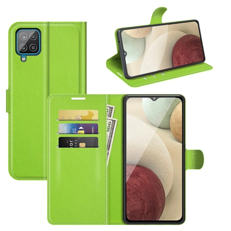 Wallet Design Litchi Texture Leather Phone Case with Stand for Samsung Galaxy A22 4G (EU Version) - Green