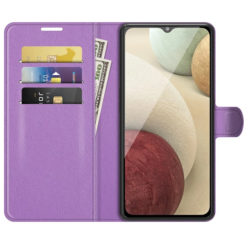 Wallet Design Litchi Texture Leather Phone Case with Stand for Samsung Galaxy A22 4G (EU Version) - Purple