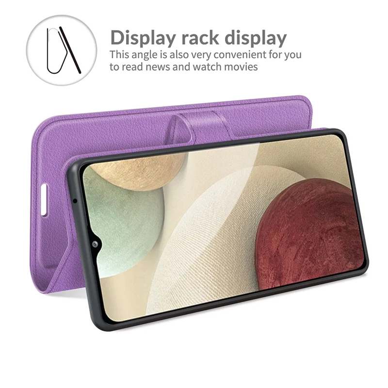 Wallet Design Litchi Texture Leather Phone Case with Stand for Samsung Galaxy A22 4G (EU Version) - Purple