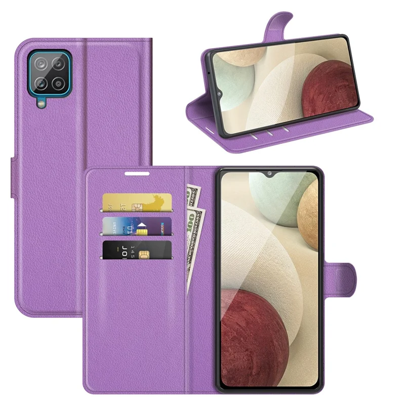 Wallet Design Litchi Texture Leather Phone Case with Stand for Samsung Galaxy A22 4G (EU Version) - Purple