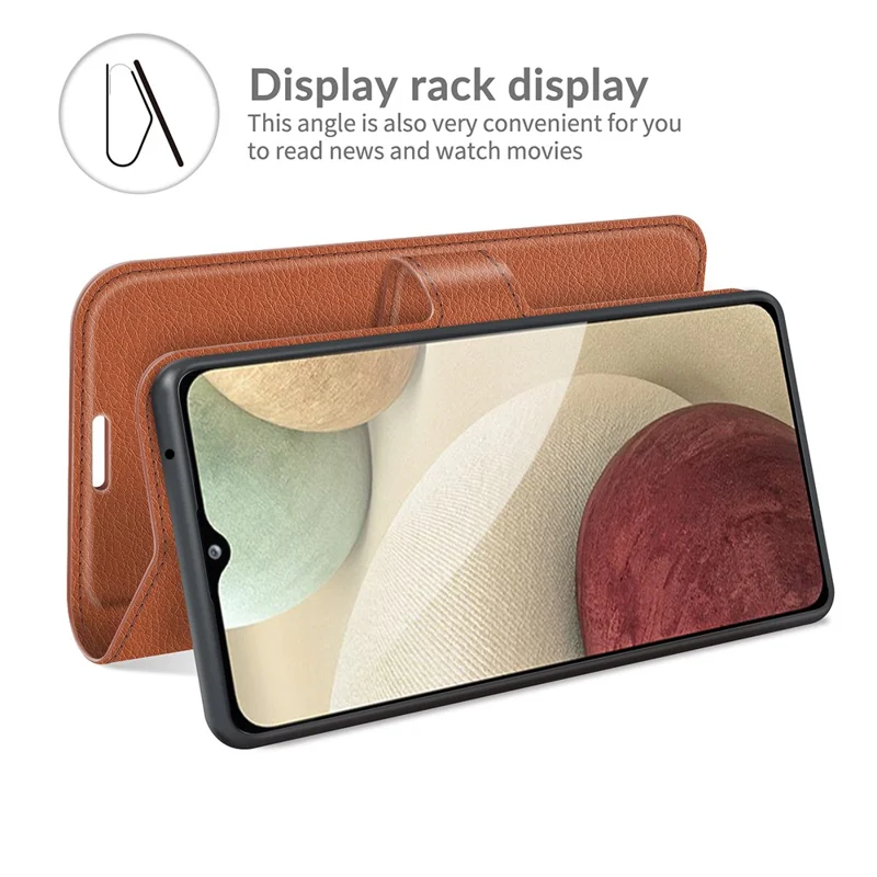 Portafoglio Design in Pelle Texture Litchi per Samsung Galaxy A22 4G (Versione UE) - Marrone