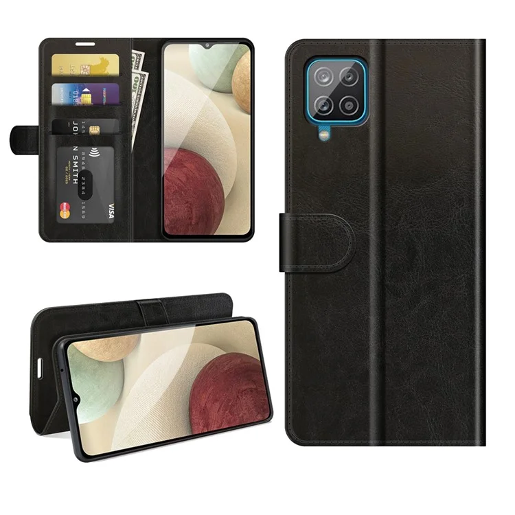 Wallet Case Design Retro Style Crazy Horse Textur Leder Für Samsung Galaxy A22 4G (EU -version) - Schwarz