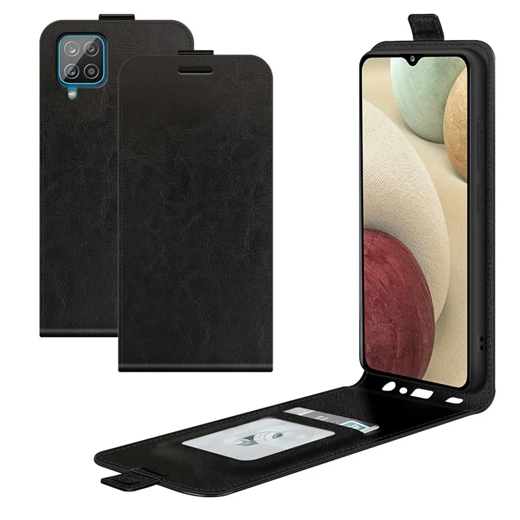 Vertical Flip Crazy Horse Texture Custode in Pelle Con Supporto Per Carta Per Samsung Galaxy A22 4G (versione Ue) - Nero