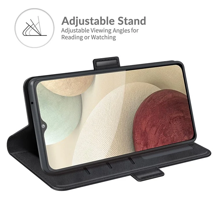 PU Leather Wallet Stand Double Clasp Magnetic Closure Phone Case Shell for Samsung Galaxy A22 4G (EU Version) - Black