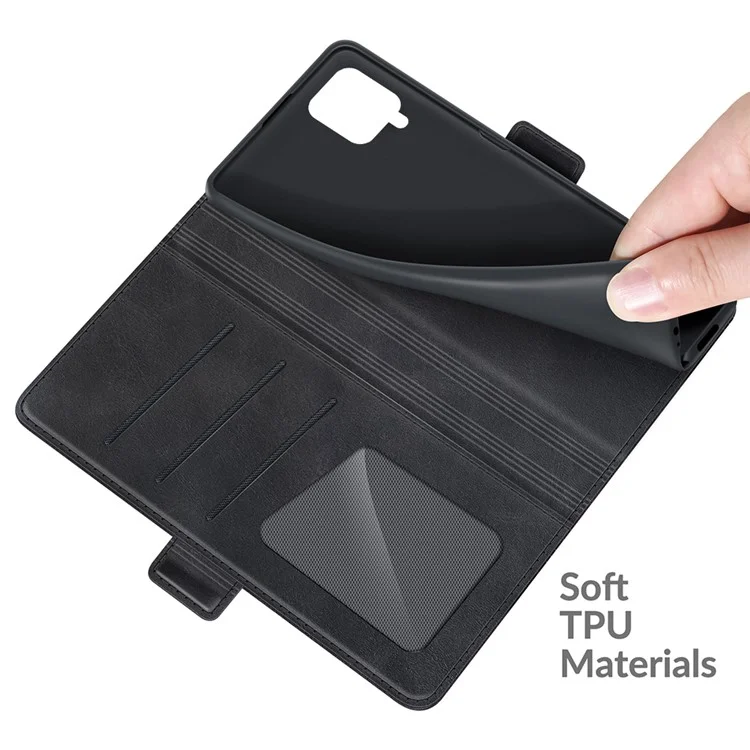 PU Leather Wallet Stand Double Clasp Magnetic Closure Phone Case Shell for Samsung Galaxy A22 4G (EU Version) - Black