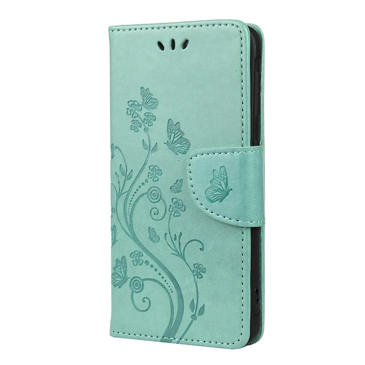 Butterflies and Flower Imprinted Leather Wallet Stand Case for Samsung Galaxy Xcover 5 - Green