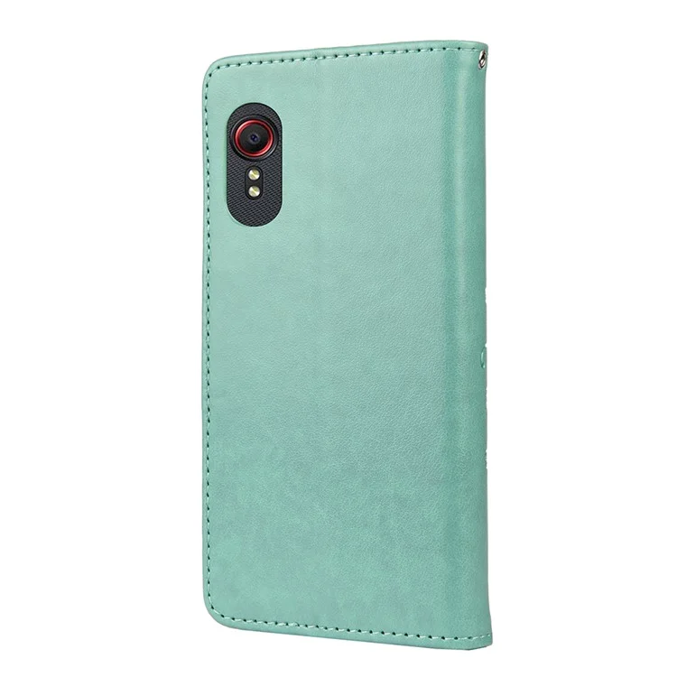 Butterflies and Flower Imprinted Leather Wallet Stand Case for Samsung Galaxy Xcover 5 - Green