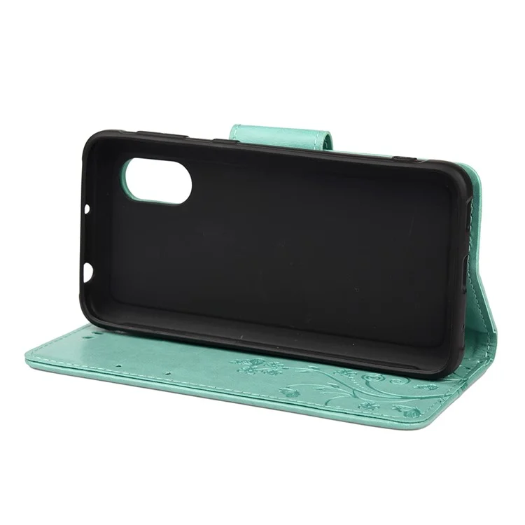 Butterflies and Flower Imprinted Leather Wallet Stand Case for Samsung Galaxy Xcover 5 - Green