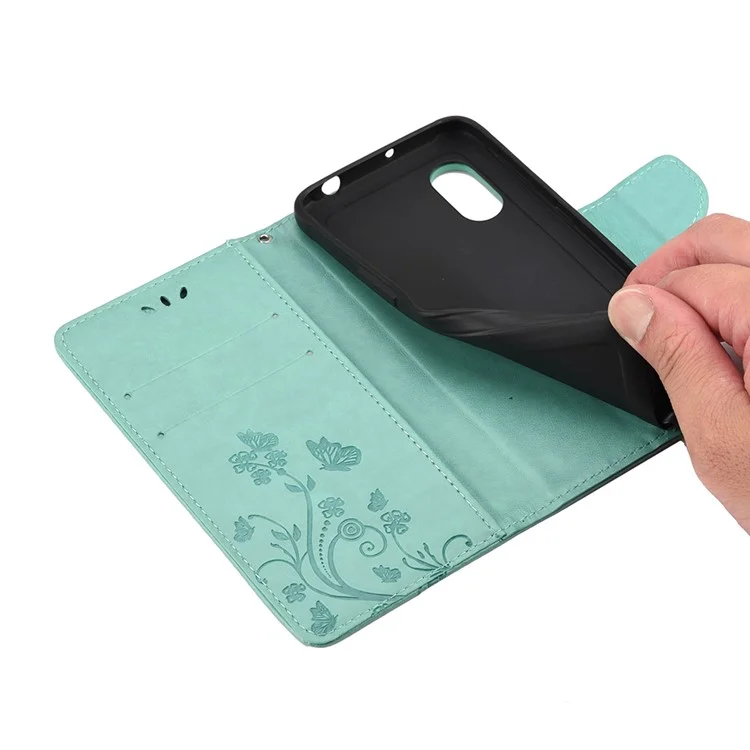 Butterflies and Flower Imprinted Leather Wallet Stand Case for Samsung Galaxy Xcover 5 - Green