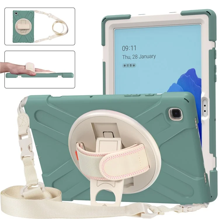 Tablet Cover + Strap + Kickstand with Colorful Rainbow for Samsung Galaxy Tab A7 10.4 (2020) / (2022) T500 / T505 / T507 / T505N - Dark Green