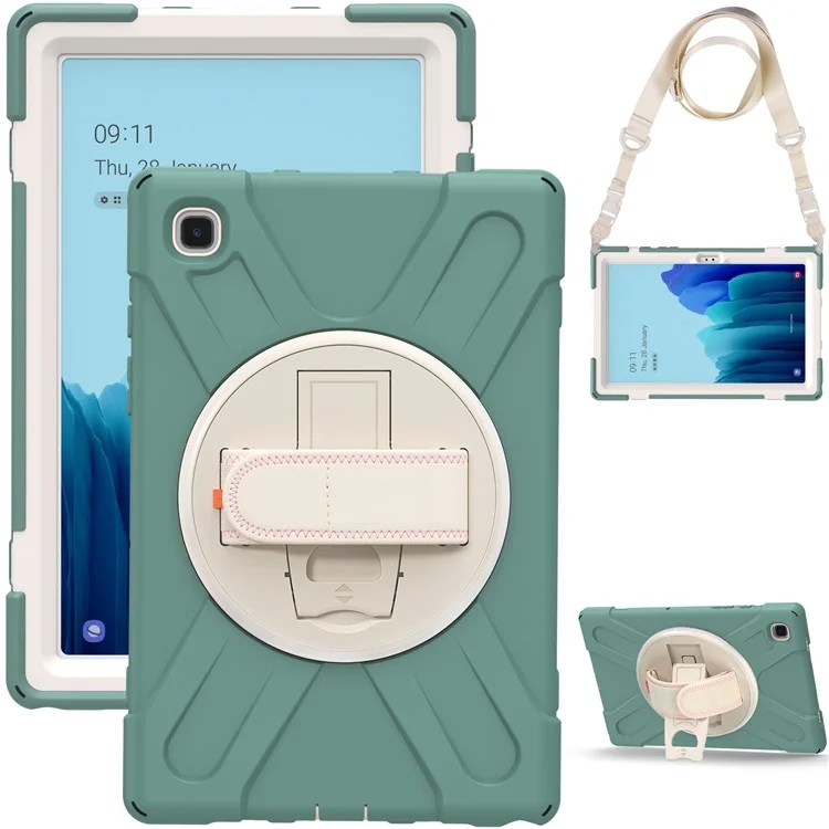 Couverture De Tablette + Strap + Conception De Kickstand De Rotation Avec Une Conception De Modèle Arc-en-ciel Coloré Pour Samsung Galaxy Tab A7 10.4 (2020) T500 / T505 / T507 / T505N - Vert Foncé