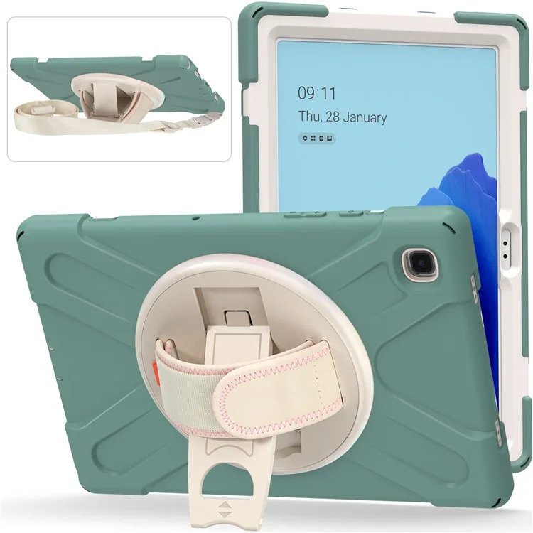 Tablet Cover + Strap + Kickstand with Colorful Rainbow for Samsung Galaxy Tab A7 10.4 (2020) / (2022) T500 / T505 / T507 / T505N - Dark Green