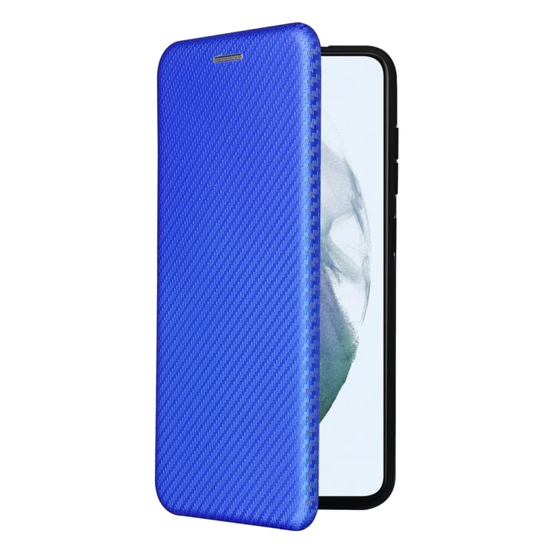 Auto-absorbed Carbon Fiber Texture Shock-proof Leather Case with Card Holder and Ring Strap for Samsung Galaxy S21 FE - Blue