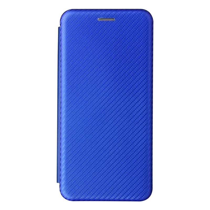 Auto-absorbed Carbon Fiber Texture Shock-proof Leather Case with Card Holder and Ring Strap for Samsung Galaxy S21 FE - Blue