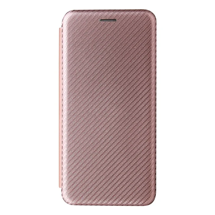 Auto-absorbed Carbon Fiber Texture Shock-proof Leather Case with Card Holder and Ring Strap for Samsung Galaxy S21 FE - Rose Gold