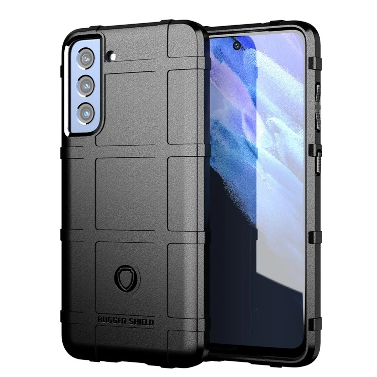 Stoßfestes robustes quadratisches Gittertextur-TPU-Backcover für Samsung Galaxy S21 FE/S21 Fan Edition - Schwarz