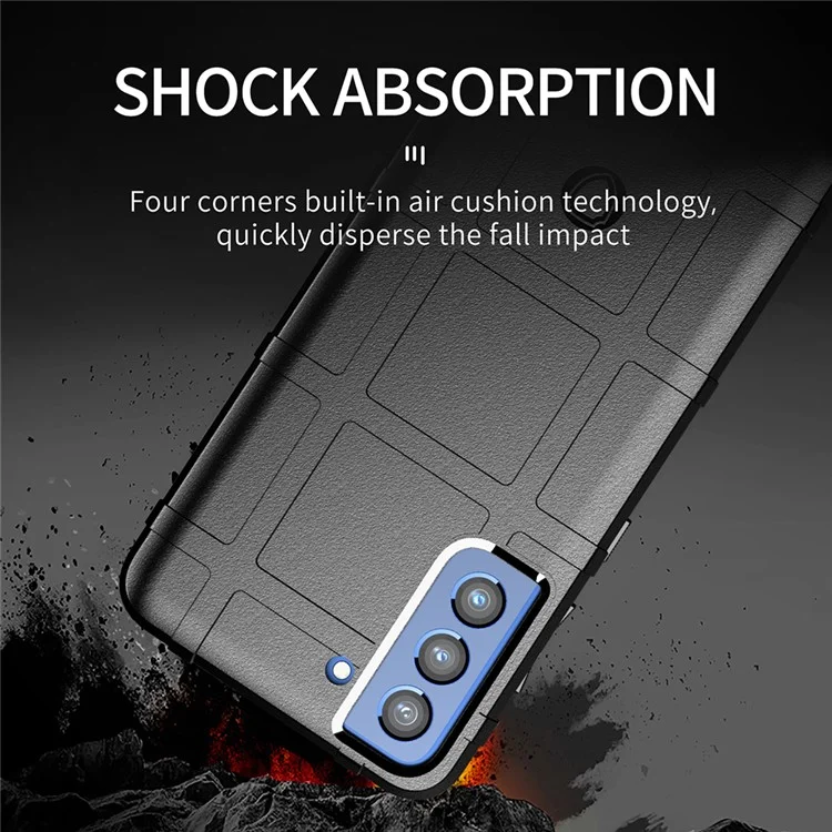 Stoßfestes robustes quadratisches Gittertextur-TPU-Backcover für Samsung Galaxy S21 FE/S21 Fan Edition - Schwarz