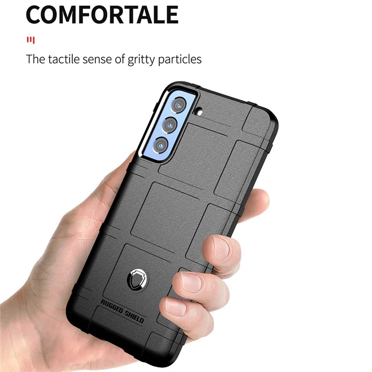 Stoßfestes robustes quadratisches Gittertextur-TPU-Backcover für Samsung Galaxy S21 FE/S21 Fan Edition - Schwarz