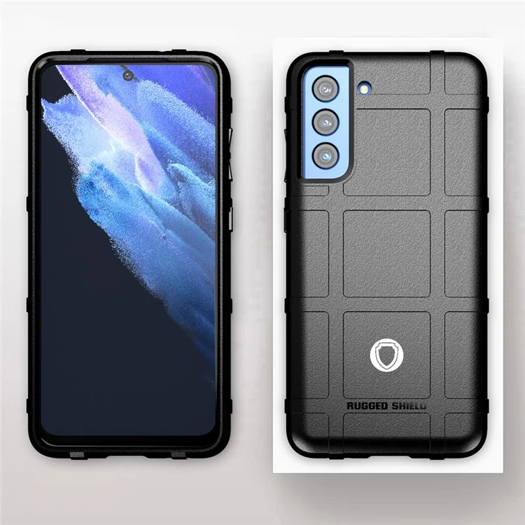 Stoßfestes robustes quadratisches Gittertextur-TPU-Backcover für Samsung Galaxy S21 FE/S21 Fan Edition - Schwarz