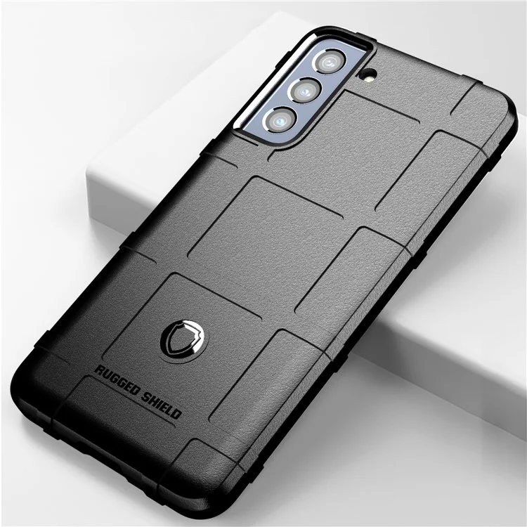 Stoßfestes robustes quadratisches Gittertextur-TPU-Backcover für Samsung Galaxy S21 FE/S21 Fan Edition - Schwarz