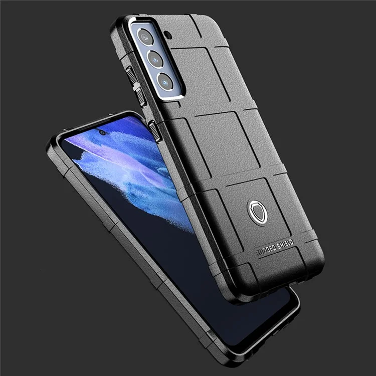Stoßfestes robustes quadratisches Gittertextur-TPU-Backcover für Samsung Galaxy S21 FE/S21 Fan Edition - Schwarz