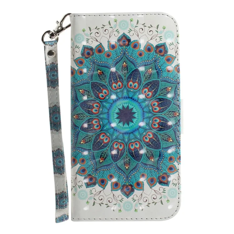 Light Spot Decor Pattern Printing Wallet Stand Leather Case with Strap for Samsung Galaxy S21 FE/S21 Fan Edition - Mandala Flower