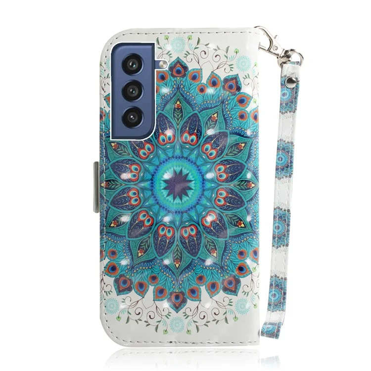 Light Spot Decor Pattern Printing Wallet Stand Leather Case with Strap for Samsung Galaxy S21 FE/S21 Fan Edition - Mandala Flower