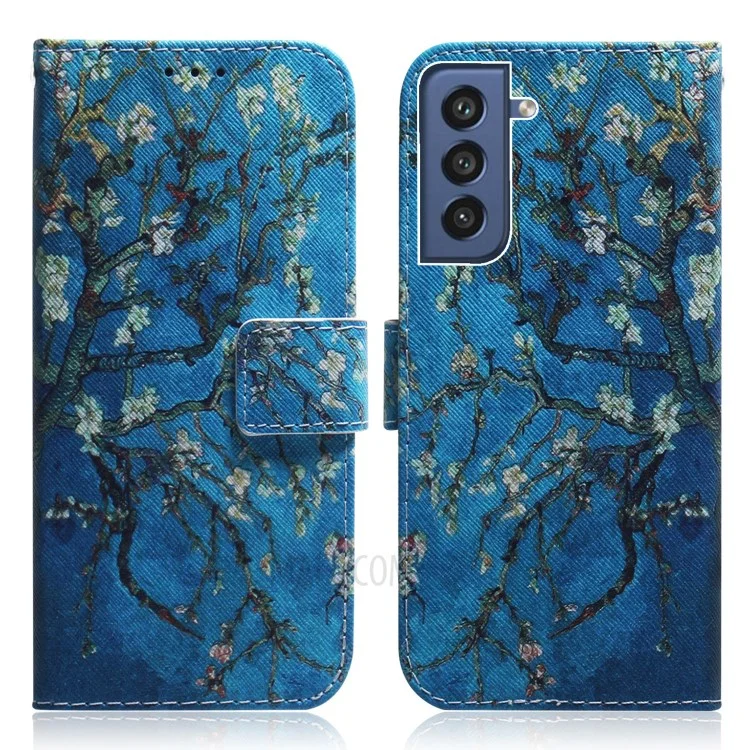 Pattern Printing Wallet Leather Case for Samsung Galaxy S21 FE/S21 Fan Edition - Flower Branches