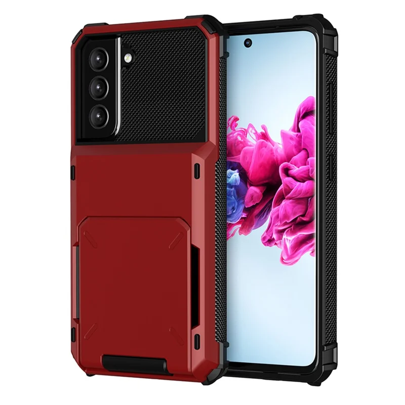 Folio Flip TPU+PC Hybrid Phone Shell for Samsung Galaxy S21 FE - Red